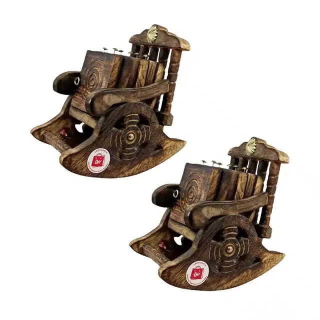 LAZYwindow Wooden Antique Miniature Chair Shape Holder Coaster Set, Brown, Set of 2