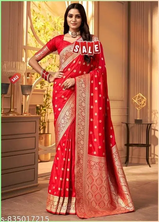 Zari Woven Kanjeevaram Saree for Women (Red, Free Size)