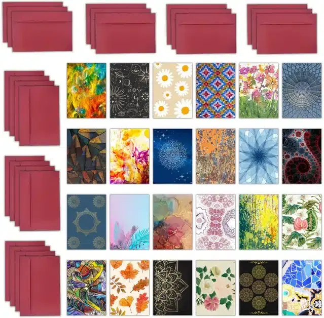 Designer Blank Greeting Cards with Envelope, Multicolor, Set of 24