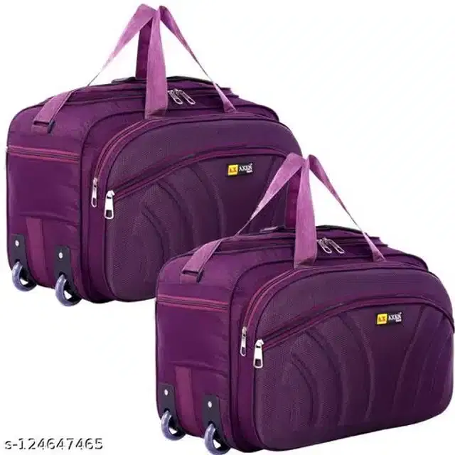 Polyester Trolley Duffel Bag for Men & Women, Purple, Pack of 2
