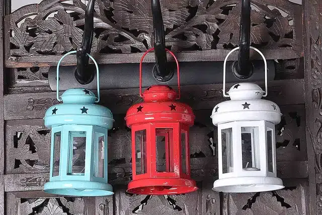 Hanging Tealight Candle Holder Lantern, Pack of 3, Multicolor