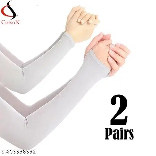 Nylon Arm Sleeves for Men & Women, Set of 2 (Grey)