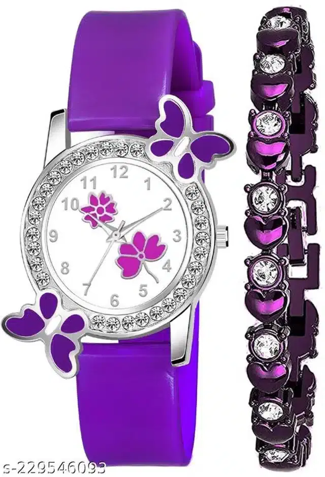 Analog Watch with Bracelet for Women, Set of 2 (Multicolor)