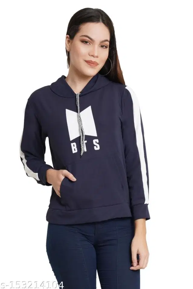 Polyester Hoodie for Women (Navy Blue, XL)