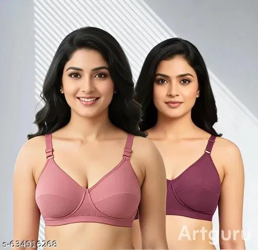 Hosiery Solid Bras for Women, Pink & Purple, Pack of 2 (32B)