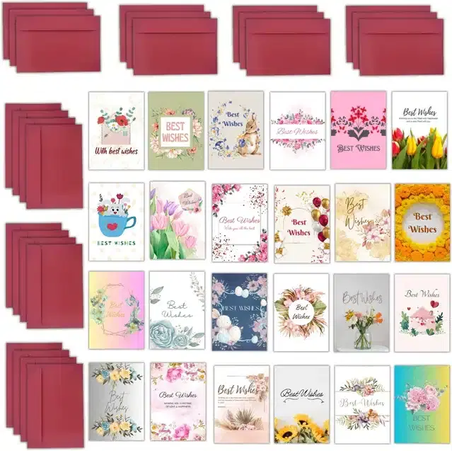Designer Blank Greeting Cards with Envelope, Multicolor, Set of 24