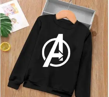 Round Neck Printed Sweatshirt for Women (Black, L)