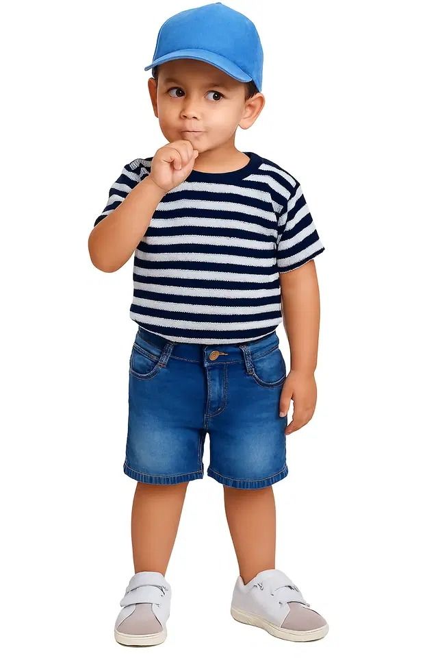 Cotton Stripes Clothing Set for Boys, Black (6-12 Months)