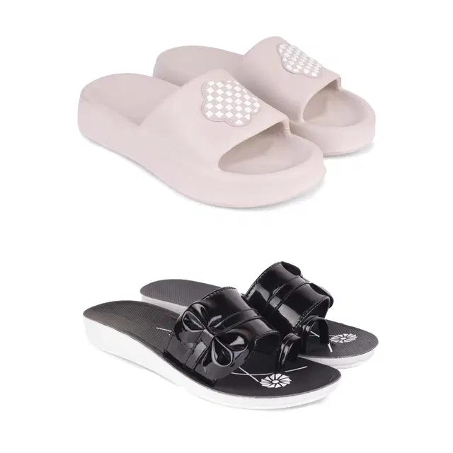 Combo of Sliders & Flats for Women, Set of 2 (Multicolor, 6)