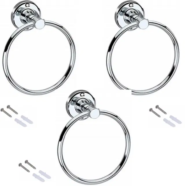 Stainless Steel Multipurpose Towel Ring with Wall Flange, Silver, Set of 3