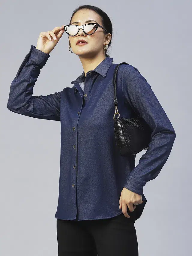 Full Sleeves Shirt for Women (Blue, S)