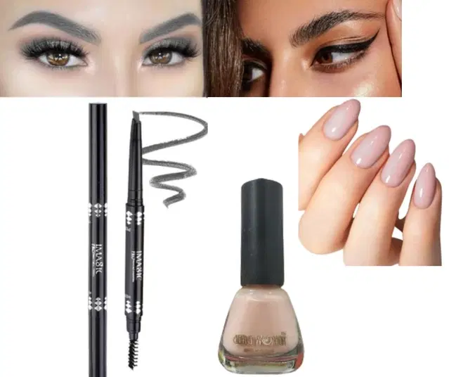 Nail Polish with Pencil Eyeliner, Nude & Black, Set of 2