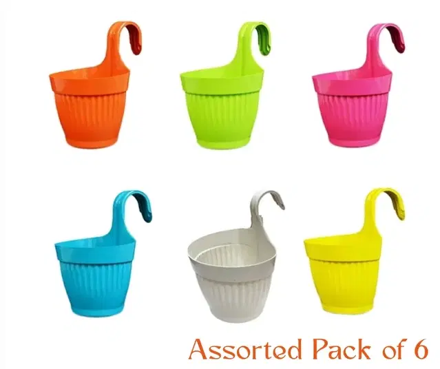 Plastic Hook Hanging Pots for Plants and Flower 6, Multicolor