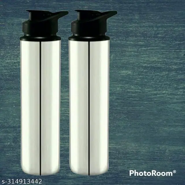 Stainless Steel Sports Water Bottles, Pack of 2, Silver, 1000 ml