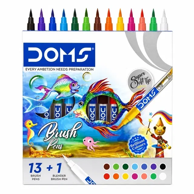 Doms 14 Shades Brush Pen Box Pack Brush Tip Nib Sketch Pens [Set of 1, Multicolor]
