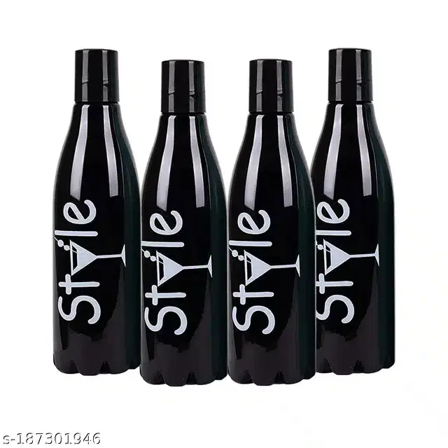 Plastic Water Bottles Set, Pack of 4, Black, 1000 ml