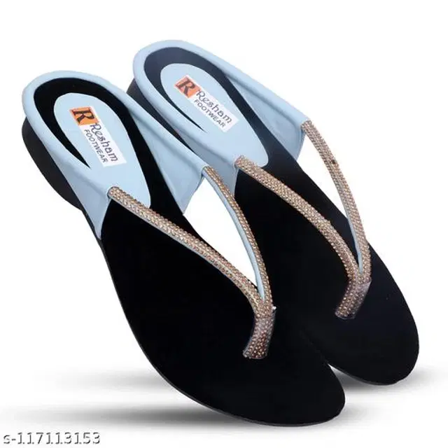 Flats for Women (Sky Blue & Black, 7)