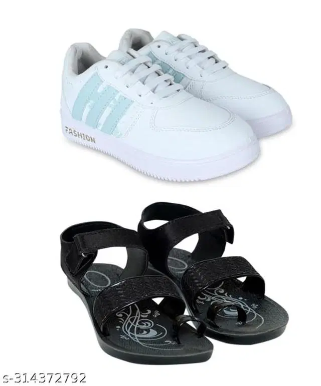 Floaters with Casual Shoes for Women, Pack of 2 (Blue & Black, 5)