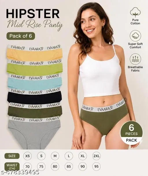 Evaara Brief Hipster Panties for Women, Pack of 6 (Grey, XS)