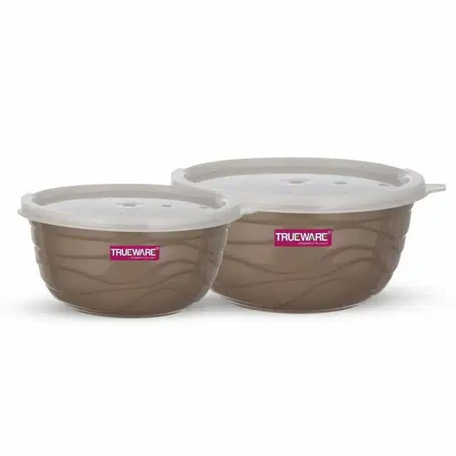 Stainless Steel Serving & Mixing Microwave Safe Bowls Set, Brown, Set of 2