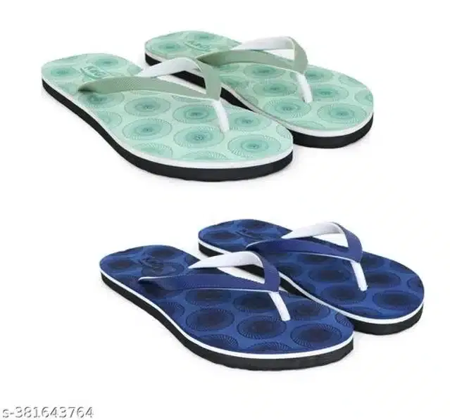 Slippers for Women, Pack of 2 (Sea Green & Navy Blue, 4)
