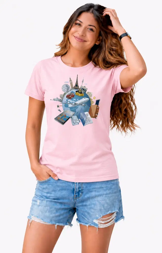 Cotton Blend Tshirts for Women (Pink, S)