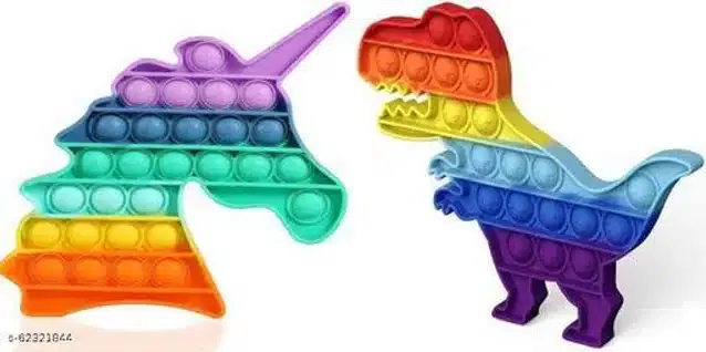 Silicone Pop It Fidget Stress Relief Toy, Multicolor, Pack of 2