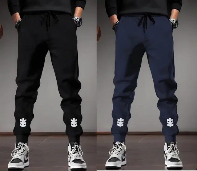 Polyblend Printed Trackpants for Men, Navy Blue & Black, Pack of 2 (M)