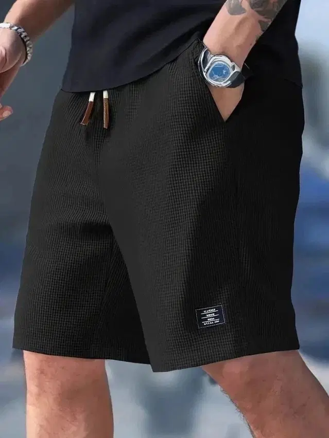 Textutred Shorts for Men, Black (M)