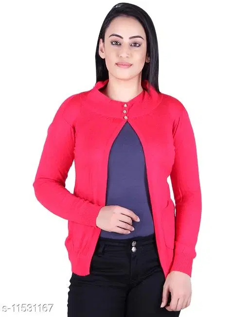 Acrylic Solid Sweater for Women (Pink, L)