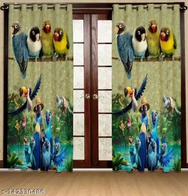 Polyester Window Curtain, Multicolor, 5 Feet, Pack of 2