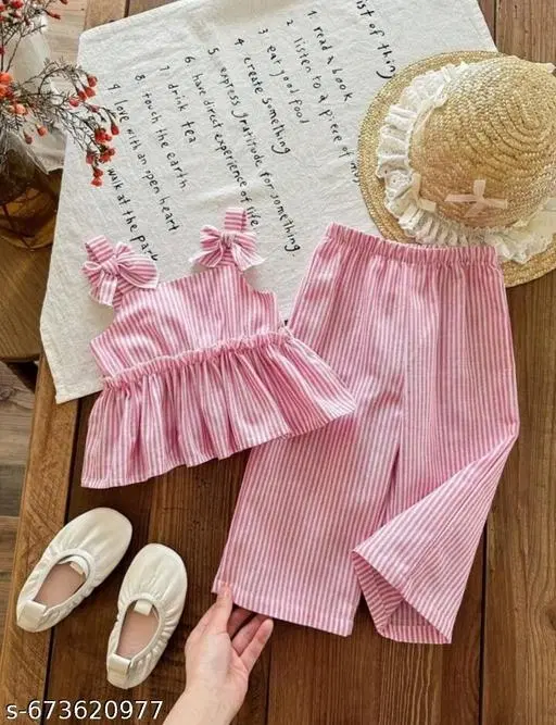 Stripe Co-Ord Set for Girls (Pink, 12-18 Months)