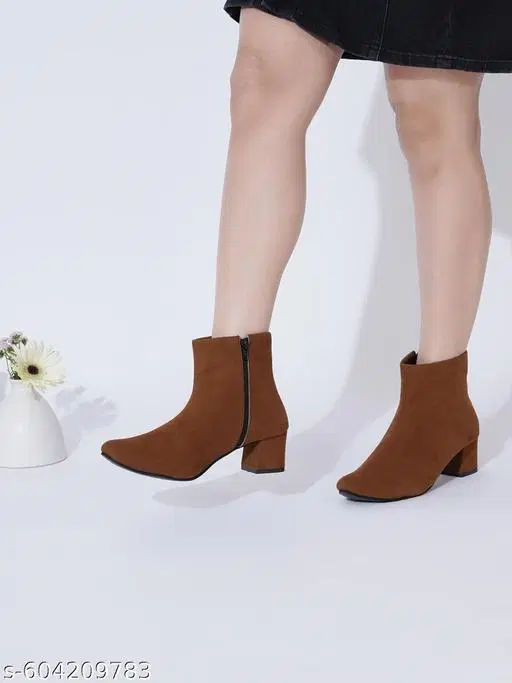 Shoetopia Solid Synthetic Heeled Boots Beige (IND-3)