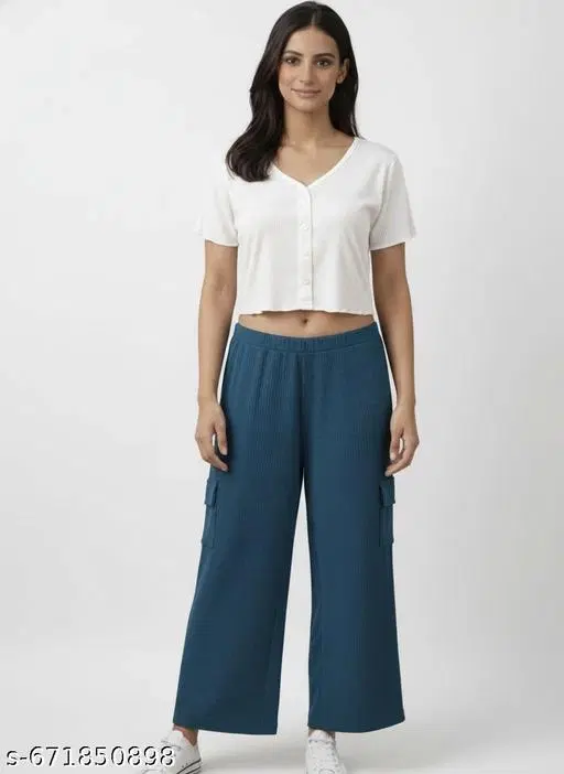 Palazzo Pants for Women (Navy Blue, S)