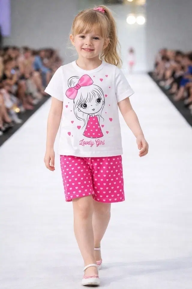 Cotton Blend Printed Clothings Set for Girls, Pink & White (12-18 Months)