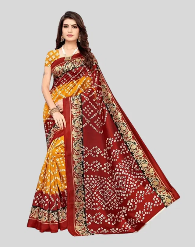 Art Silk Printed Saree for Women (Yellow, 6 m)