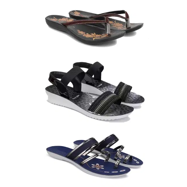 Sandals with 2 Pairs Flats for Women, Set of 3 (Multicolor, 5)