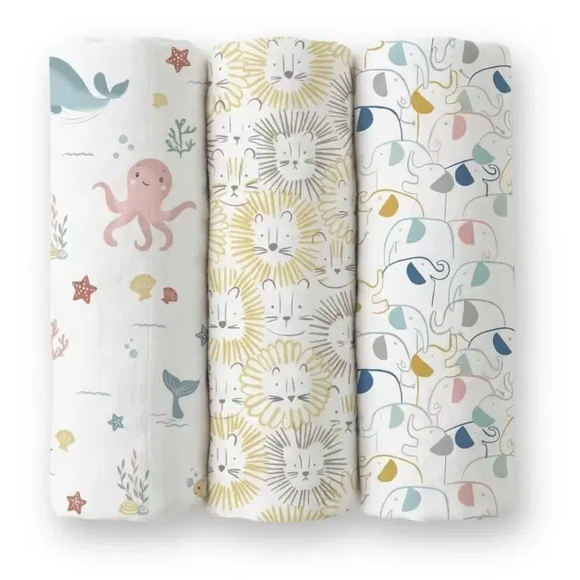 Haus & Kinder 100% Cotton Muslin Swaddle Wrap For New Born Baby | Pack Of 3 (100×100 Cm) | Baby Blanket & Swaddles For Newborn | Nature Nexus Collection