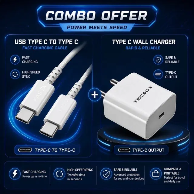 TecSox Type C 20W Pd Wall Charger + Cable