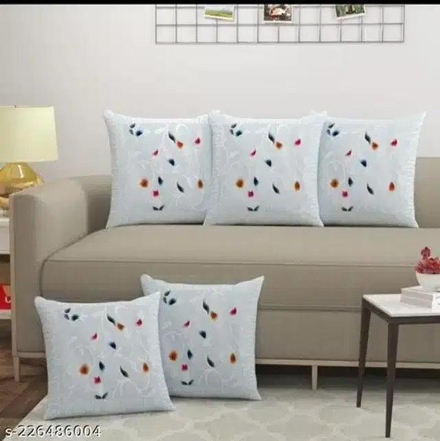 Cushion Covers Set, White, 16X16 inches, Pack of 5