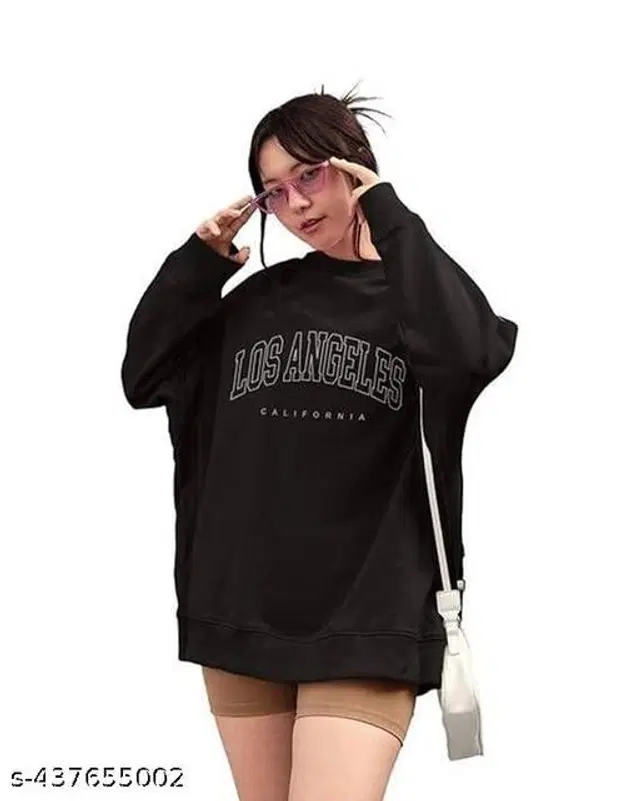 Cotton Blend Printed Sweatshirt for Women (Black, S)