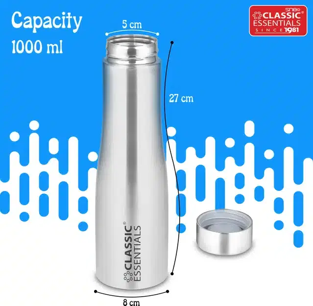Stainless Steel Water Bottle, Silver, 1000 ml