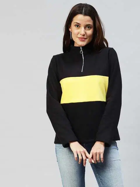 Rigo High Neck Fleece Sweatshirt for Women (Black, M)