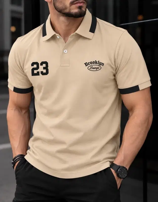 Collar Neck Solid T-shirts for Men (Brown, XL)