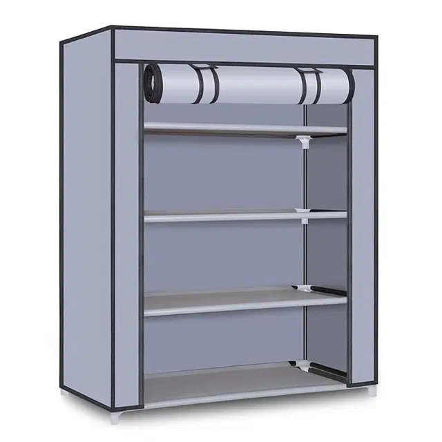 4 Grey rack PVC pipe Plastic Collapsible Shoe Stand, Grey, 4 Shelves, DIY, Do-It-Yourself- Grey Color