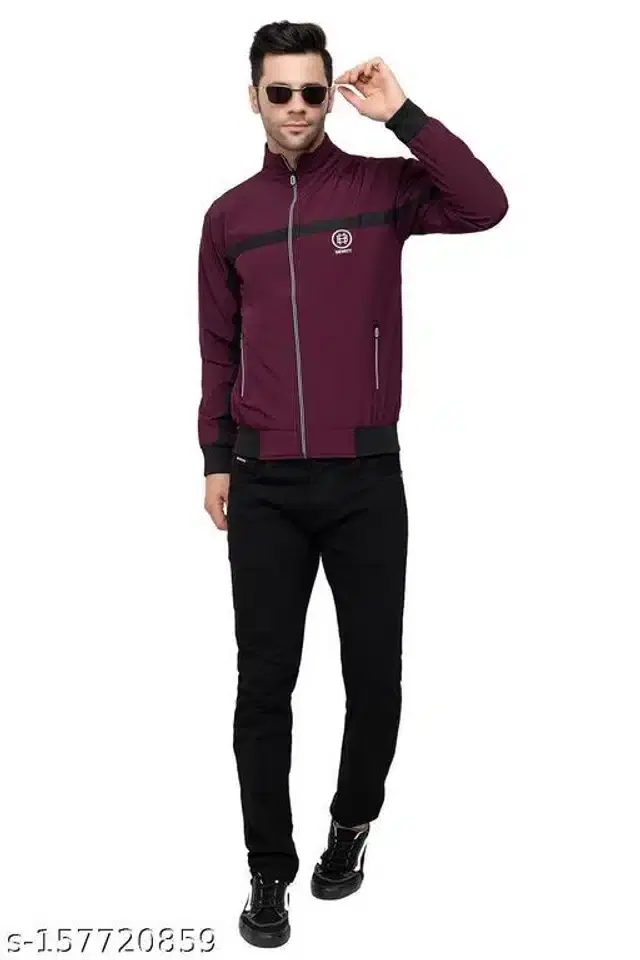 PU Jacket for Men (Maroon, L)