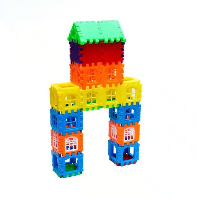 Plastic Educational Big House 92 Pcs Building Blocks Toy Set for Kids, Multicolor