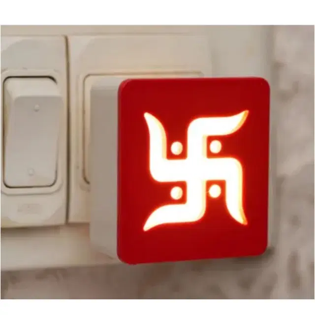 Swastik Ganesha Fancy 3D LED Socket Light for Diwali, Red, 0.5 W