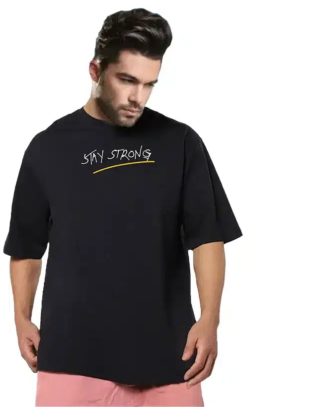 Round Neck Oversized T-Shirt for Men (Black, S)