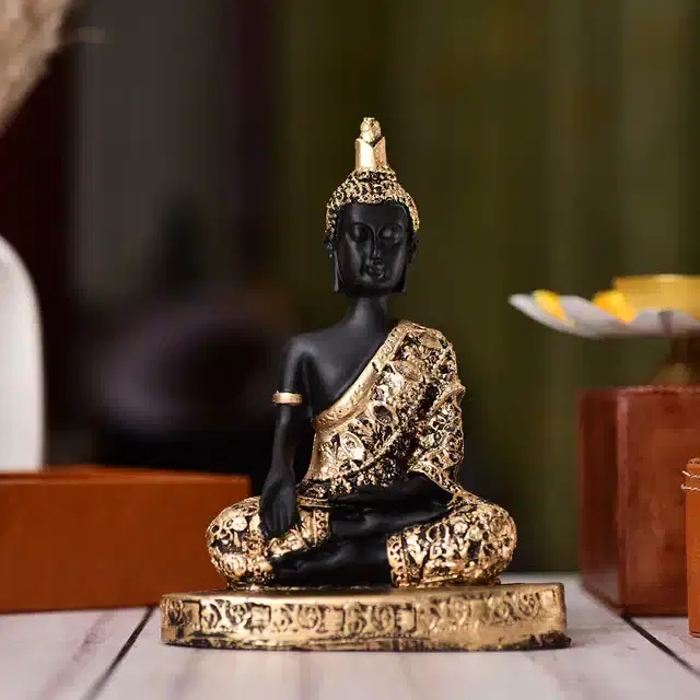 Lord Buddha Showpiece, Black & Gold, 7 inches